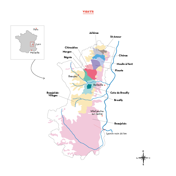 Beaujolaisissa on 12 määriteltyä viinialuetta ja 10 erityistä cru-kylää. Lähellä sijaitseva Lyon on kuulu gastronomiastaan.